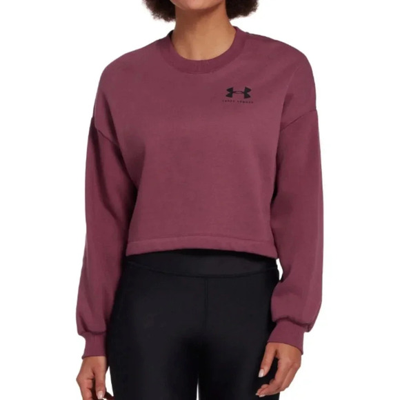 Under Armour Burgundy Purple Black Logo Cropped Crewneck Sweatshirt Top Small - Picture 1 of 8